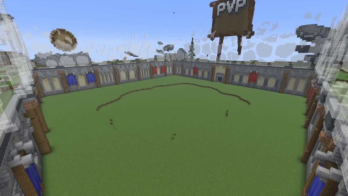 Craftavia Practice Crystal PvP arenası: surlarla çevrili açık alan