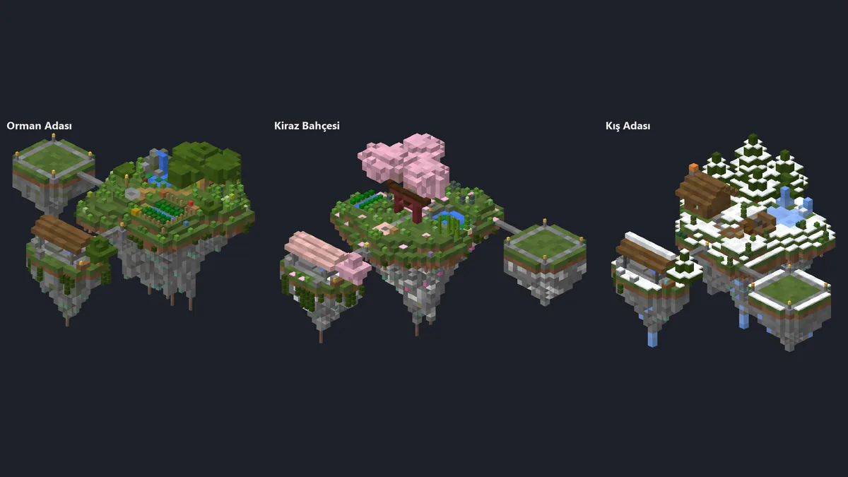Craftavia Skyblock başlangıç adaları: Orman Adası, Kiraz Bahçesi ve Kış Adası