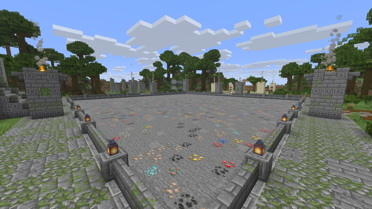Craftavia Skyblock maden çukuru: taş içinde kömür, demir, altın, redstone ve elmas cevherleri